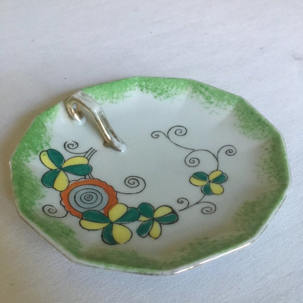 Vintage Ring Trinket Tray With Finger Handle Retro